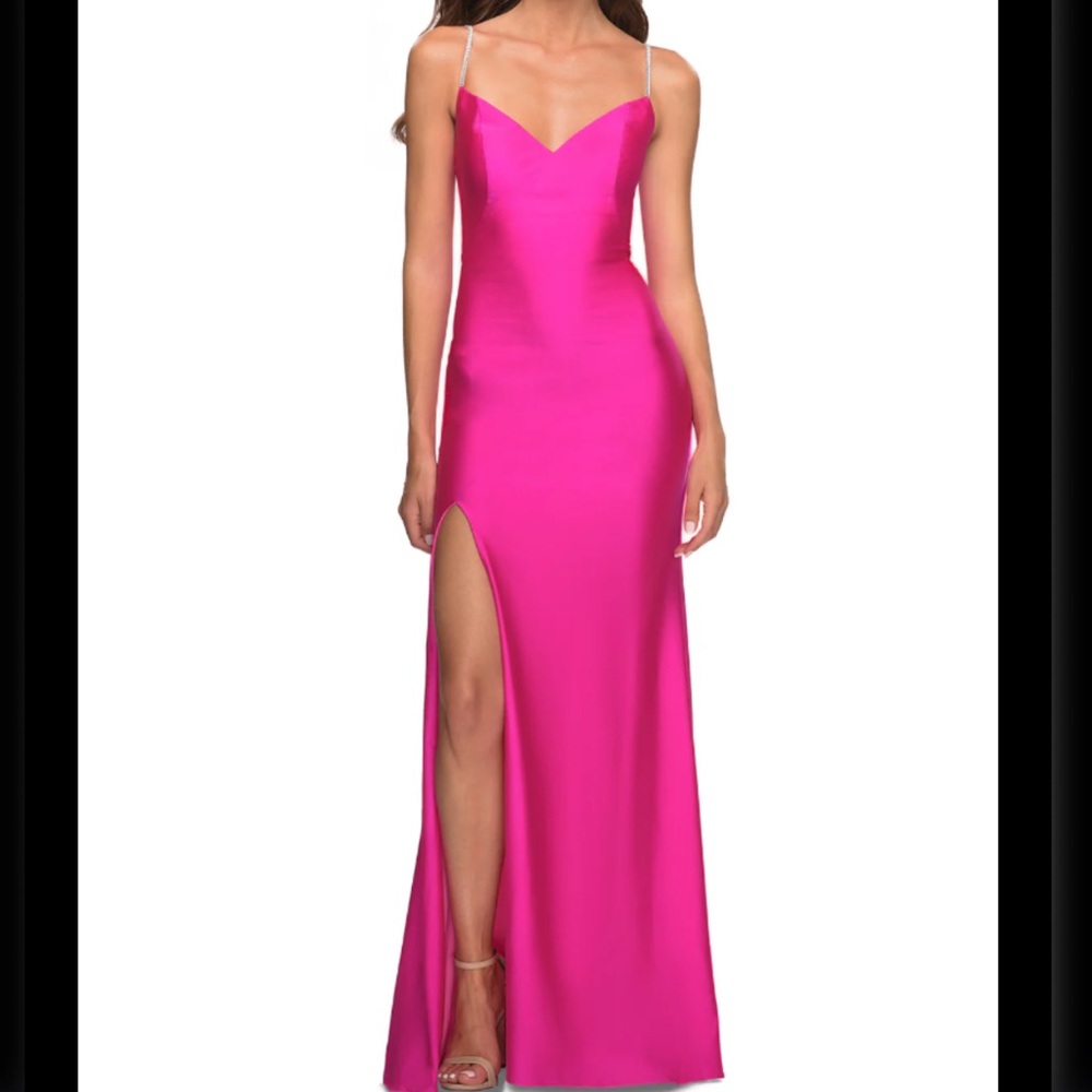 Hot pink prom dress or formal dress with slit